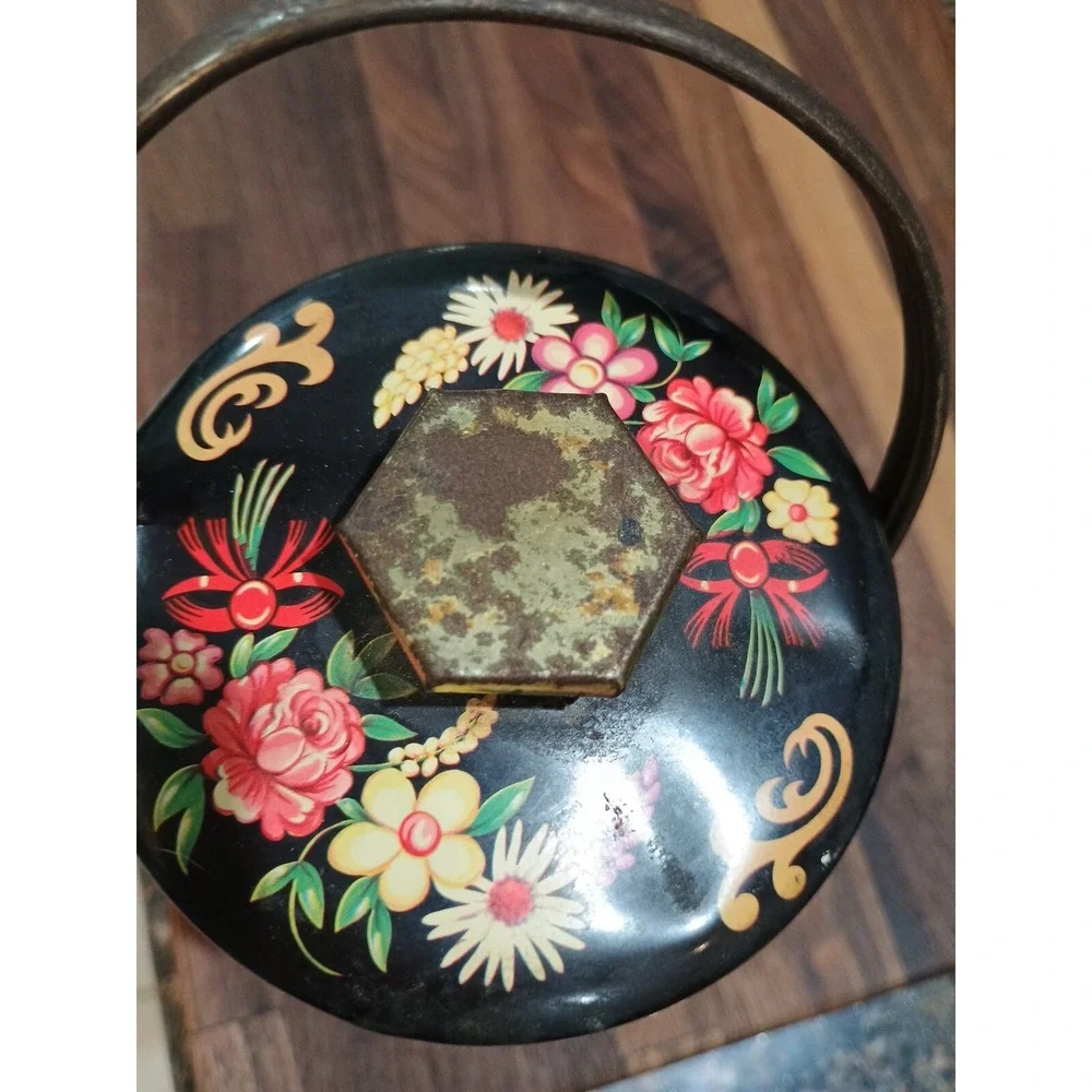 Vintage Murray Allen Floral Confections Tin With Handle‎ 6 Inches England